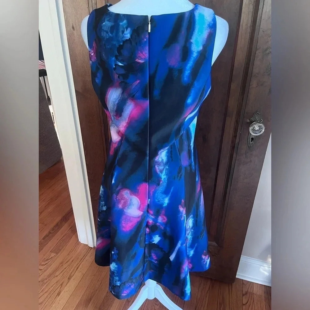 Donna Karan Black, Blue, and Pink Abstract Sleeveless V Neck Dress Women… - Picture 6 of 10